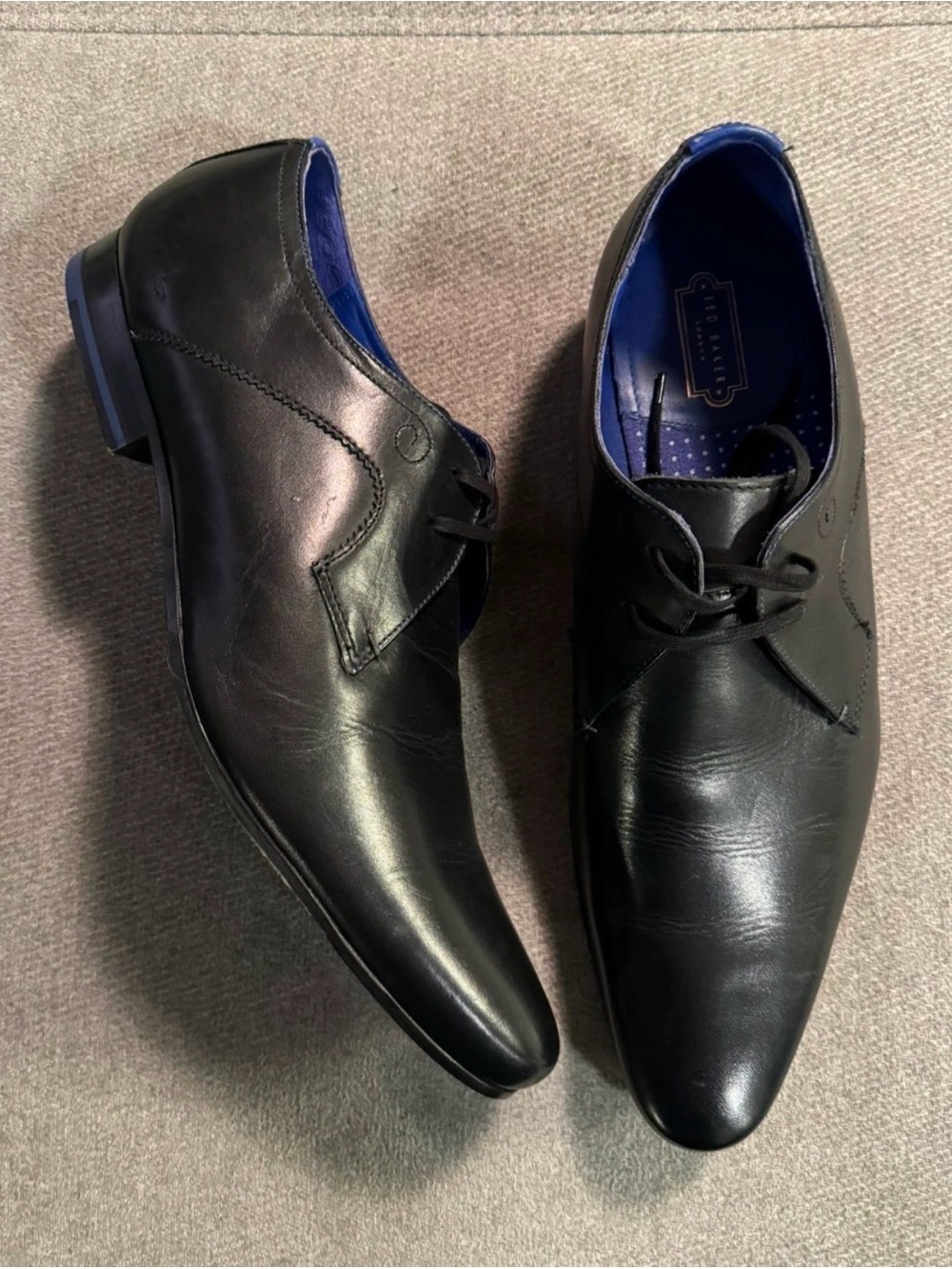 Ted Baker Black Leather Derby Shoes with Blue Interior